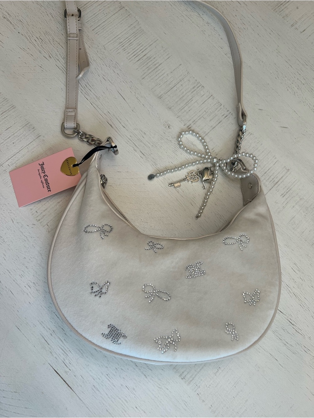 Juicy Couture Cream Pearl-Embellished Shoulder Bag - Picture 3 of 8
